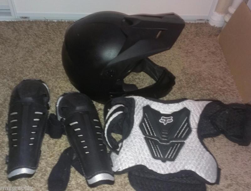 Fox racing kids youth chest protector fox shin guards & helmet titan peewee