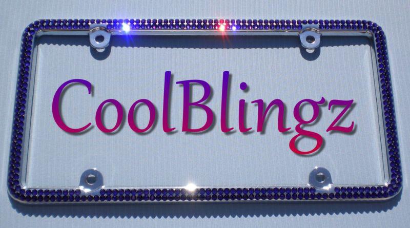 2 row dark purple crystal rhinestone license frame made with swarovski elements