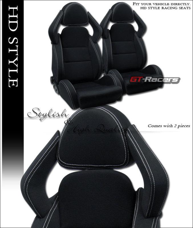Lambo sport black suede white stitch racing bucket seat+sliders l+r euro vehicle