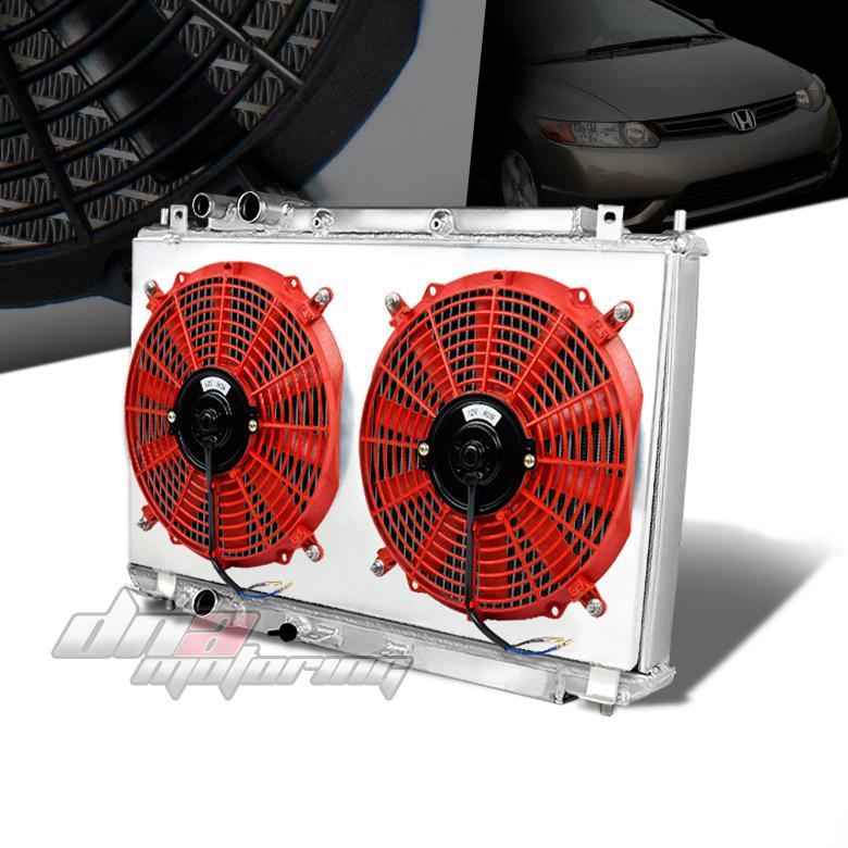 06-11 honda civic si fa5/fg2 2-row aluminum racing radiator+red fan+s​hroud kit