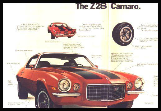1972 chevy camaro, z28 sales brochure mint original 72