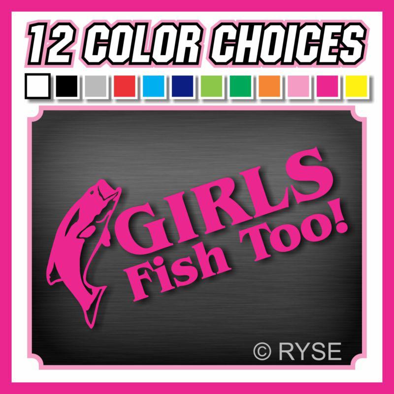 15" girls fish decal sticker bass trout fishing rod lure boat cute car truck 4x4