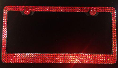 Made w/red swarovski crystal bling license plate frame 6 rows large crystals