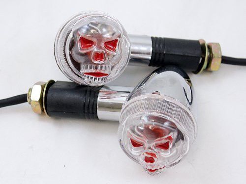 2x chrome skull skeleton led turn signal indicator light for harley custom parts