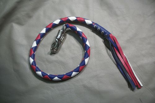 Biker whip motorcycle usa made leather thick red white &amp; blue!!! by stitch