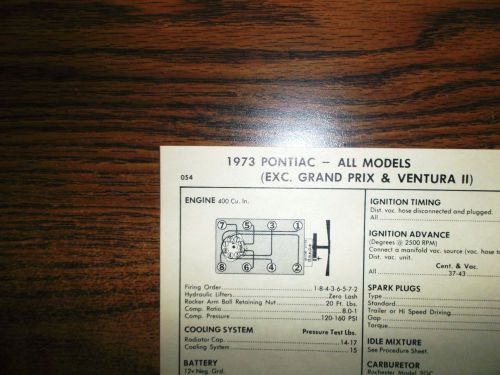 1973 pontiac &amp; firebird eight series models 400 v8 ci 2bbl tune up chart