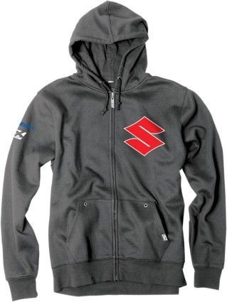 Factory effex logo mens screen printed zip up hoodie suzuki/charcoal/gray