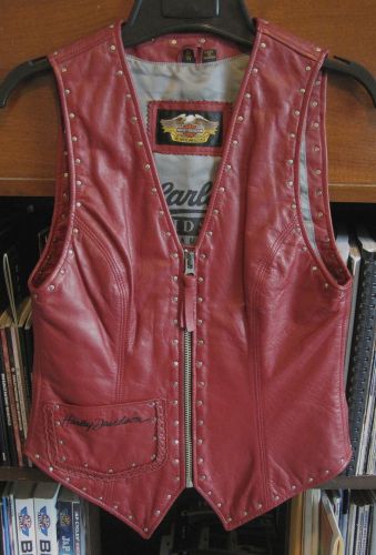 Womens genuine harley davidson studded red leather vest size small, euc!!