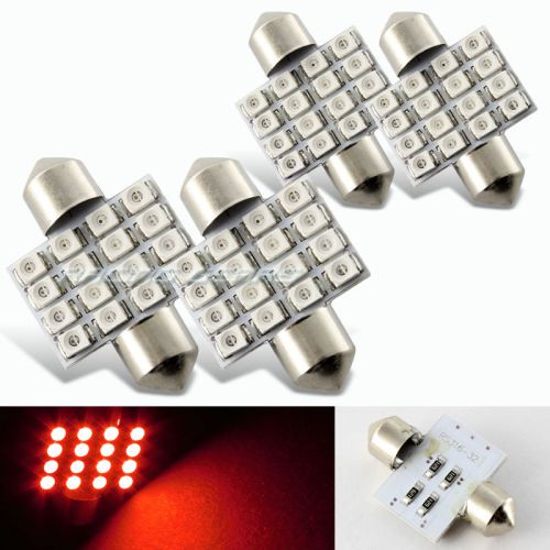 4x 34mm 16 smd red led panel interior replacement dome light lamp festoon bulb