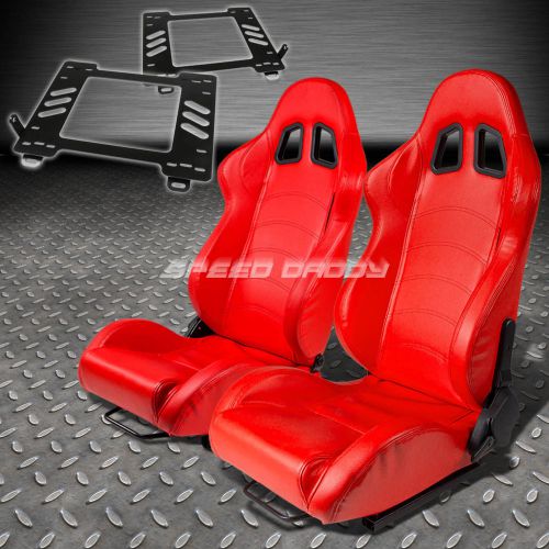 Pair type-1 reclining red pvc leather racing seat+bracket for 98-05 mx-5 nb