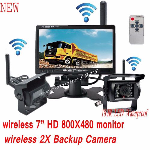 2xwireless ir car rear view backup camera+7&#034; monitor for rv truck trailer 12-24v