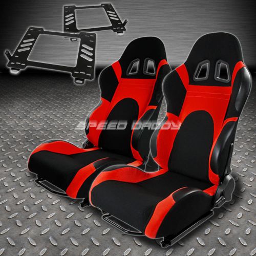 Pair type-6 reclining black red woven racing seat+bracket for 98-05 mx-5 nb