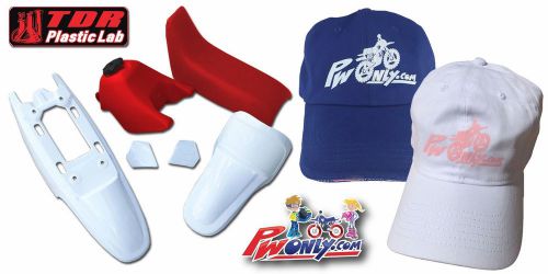 Pw50 pw 50 yamaha white fender plastic kit, red seat &amp; tank, free pw hat