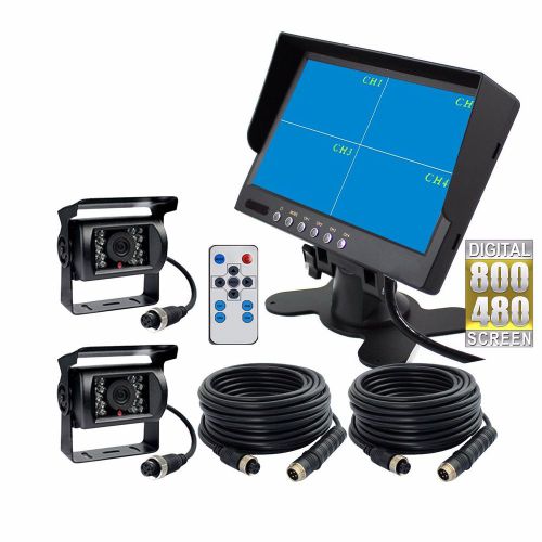 7&#034; quad monitor 2x 4pin reversing ccd camera 33ft for truck bus van rv coach kit