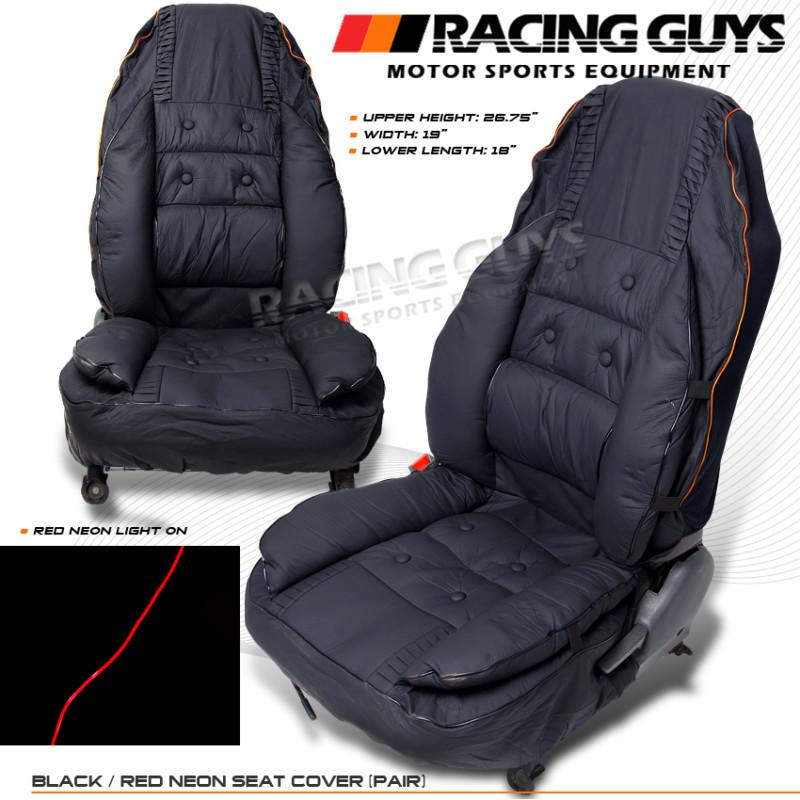 Black pcv leatherette red neon light car seat covers left+right set honda nissan