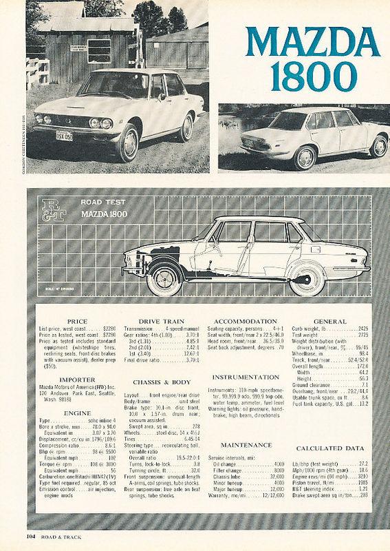 1971 mazda 1800 classic original road test print article - g9