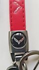 Corvette red  leather &amp; metal keychain fob ships fast &amp; free