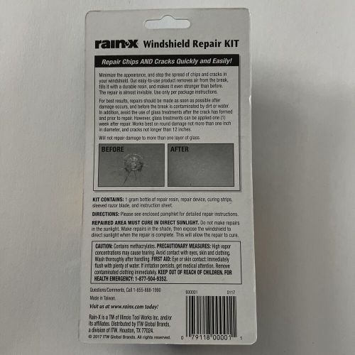Rain‑x 600001 windshield repair kit, for cracks, stars, chips &amp; bulll's-eyes