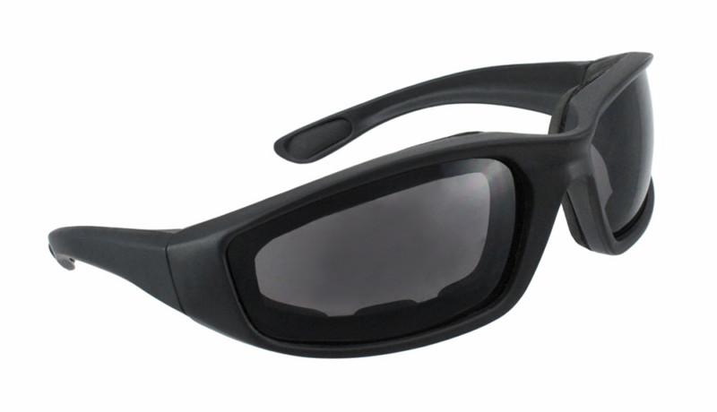 Padded motorcycle riding sunglasses smoke lenses