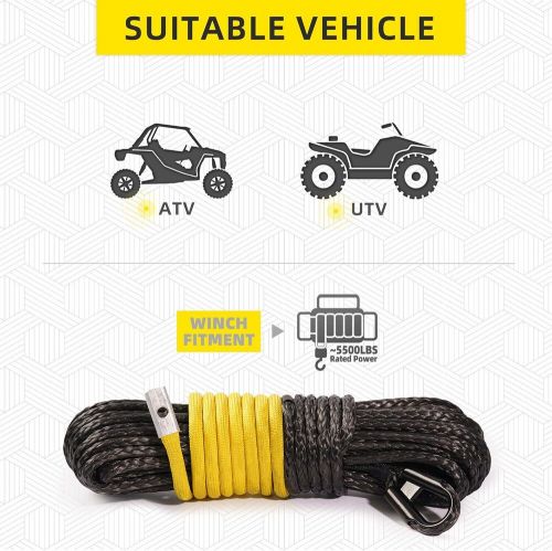 Synthetic Winch Rope Kit 1/4 in x 50 ft 9500LBS Cable Forged 13500LBS Winch Hook, US $40.96, image 3