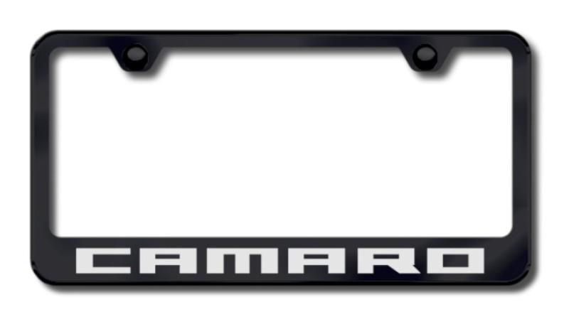 Gm camaro laser etched license plate frame black-metal made in usa genuine