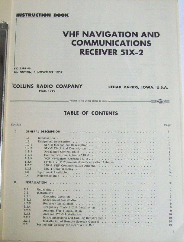 Original Collins 1959 51X-2 VHF NAV/COM Receiver Instruction Book, US $25.00, image 4
