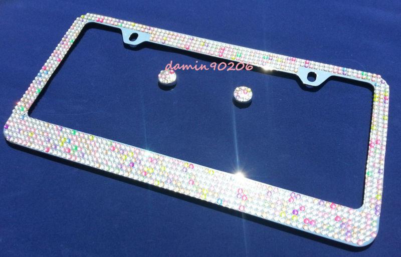 Sell Luxury Rainbow Crystals Diamond Metal License Plate Frame New in