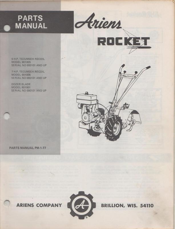  ariens rocket tiller  parts manual p/n pm-1-77  (042)