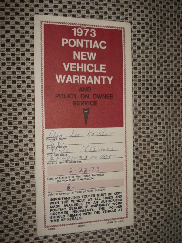 1973 pontiac warranty booklet manual original firebird lemans grand ville + more