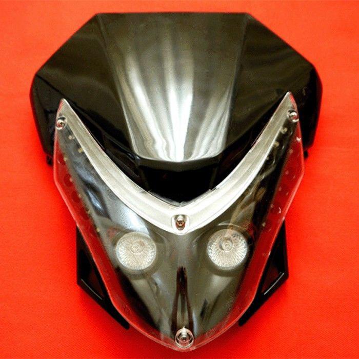 Honda yamaha suzuki kawasaki streetfighter black led headlight lamp fairing new