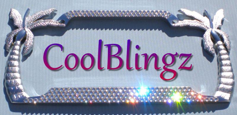 4 row palm tree crystal license plate frame bling made w/ swarovski elements