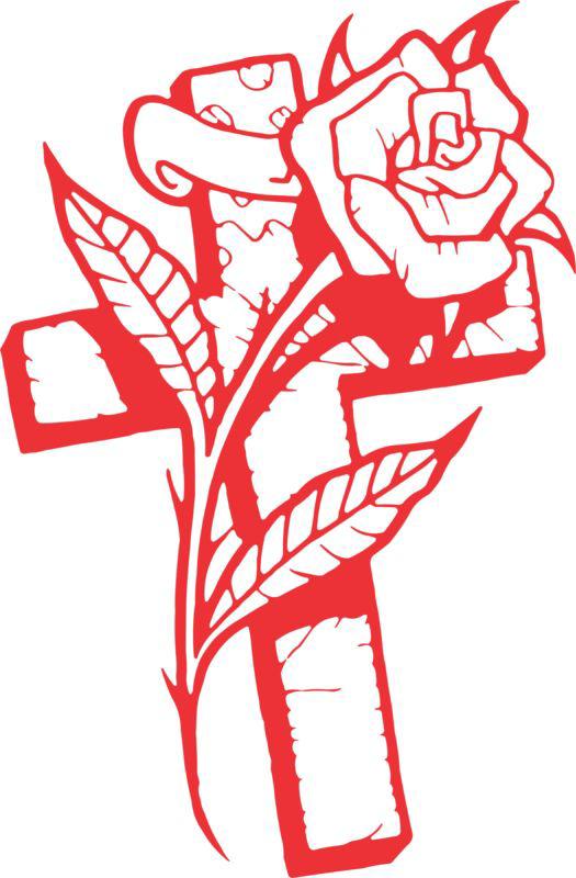 Cross rose flower  car truck window wall laptop vinyl decal sticker