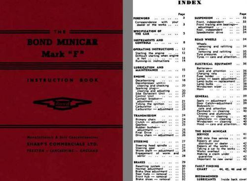 Bond 1959 - the bond minicar mark 'f' instruction book