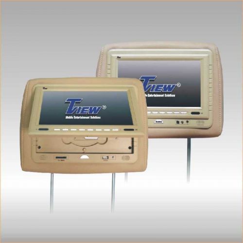2 beige tview t718dvpl 7&#034; car headrest monitors w/ dvd/ usb + ipod player tan