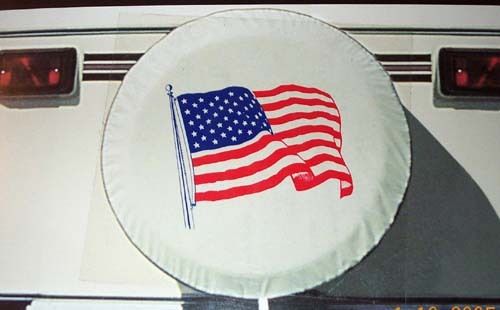Flag spare tire cover camper motorhome rv 34" diameter tire size 8r-19.5