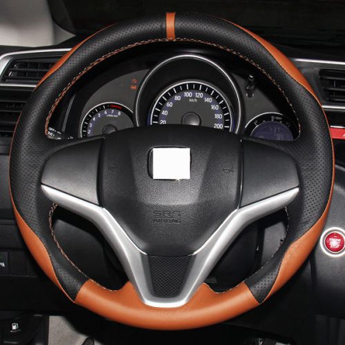 Xuji black leather steering wheel cover for honda fit 2014 2015 new fit city