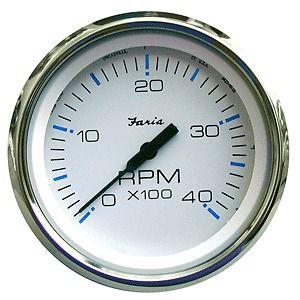 New faria chesapeake white ss 4&#034; tachometer 4,000 rpm (diesel