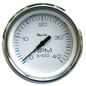 New faria chesapeake white ss 4" tachometer 4,000 rpm (diesel