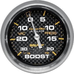 Auto meter 4801 carbon fiber series gauge 2-5/8&#034; boost/vacuum mechanical