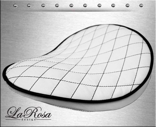 13" la rosa white leather black diamond stitch basick harley chopper solo seat