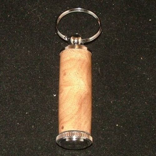 Camphor burl pill or toothpick keychain in chrome or 10k gold plating