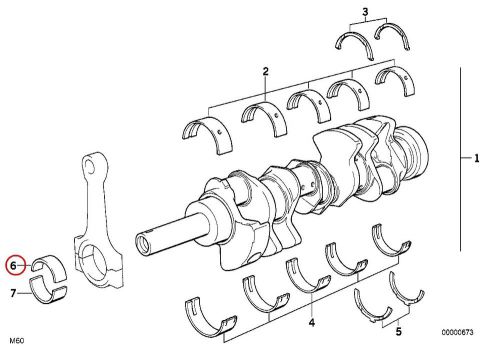 4 x bmw genuine crankshaft connecting rod bearing - standard (48.00 mm) e31