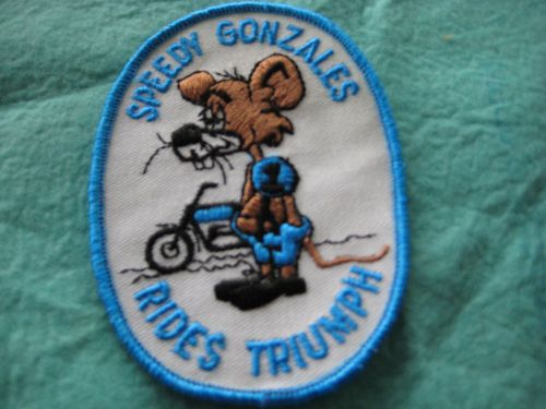 Vintage speedy gonzales rides triumph motorcycle racing patch 3 1/8"x4 3/8"