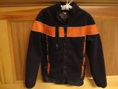 Womens harley davidson motorcycle fleece jacket full zip blk/orange xs 97149-01v