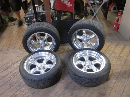 American racing polished torque thrust wheels with tires- fits ford and mopar