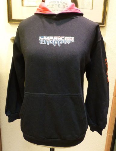 American chopper black pullover sweater w/hood, hand pouch size m nwt