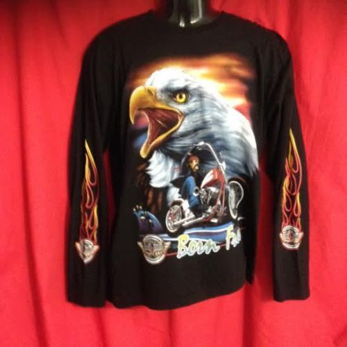 Born free/ motor bike/rider image eagle long sleeve t-shirt black  cotton large