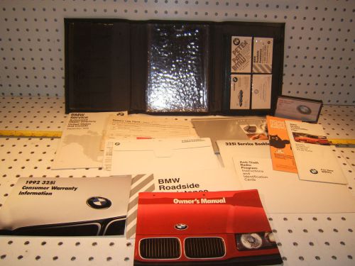 Bmw 92 325i owner&#039;s manual 1 set of 13 booklet/ paper &amp; bmw leather gray 1 case