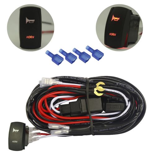 Wiring harness with horn lights red laser led push rocker switch 5 pin on off