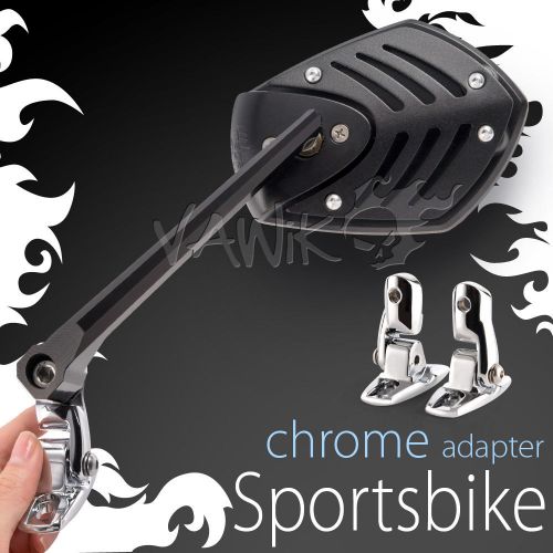 Vawik shield mirrors black adjustable w/ chrome base for sportbike θ